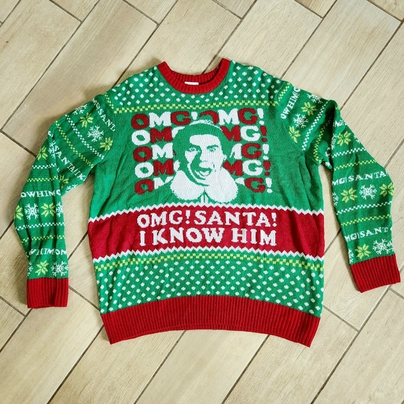 ELF "Santa! I Know Him!" Sweater - NEW Christmas ugly Sweater funny santa - Picture 1 of 16